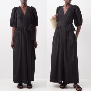 Three Graces London Bronwyn Fil-coupé Cotton Wrap Black Maxi Dress
